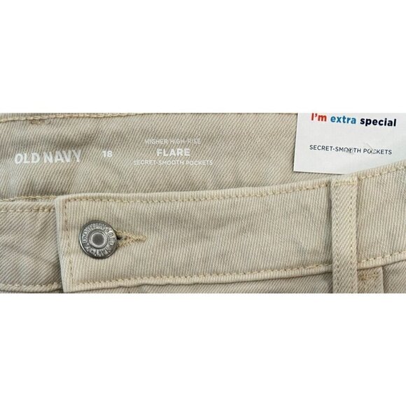 OLD NAVY Jeans Womens 18 Ecru OFF WHITE HIGHER HIGH-RISE FLARE SIDE SPLIT Ankle - Picture 5 of 6